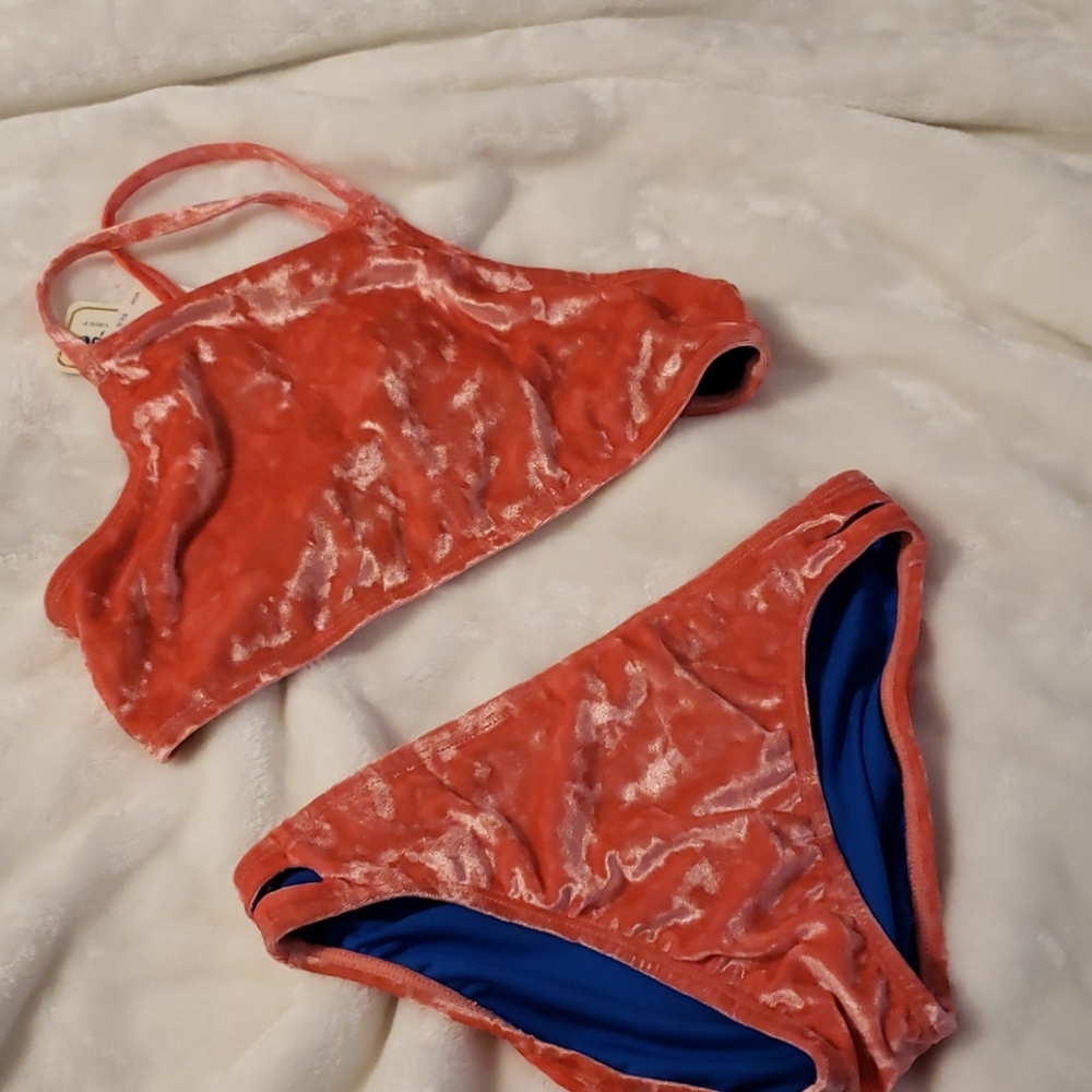 NWT girls 2 piece swimsuit coral velour